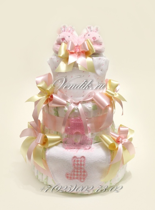 Тортик для малышки с весёлыми зайчатами ))