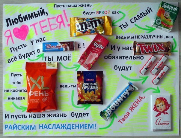 Плакат мужу с шоколадками своими руками Плакат мужу с шоколадками своими руками