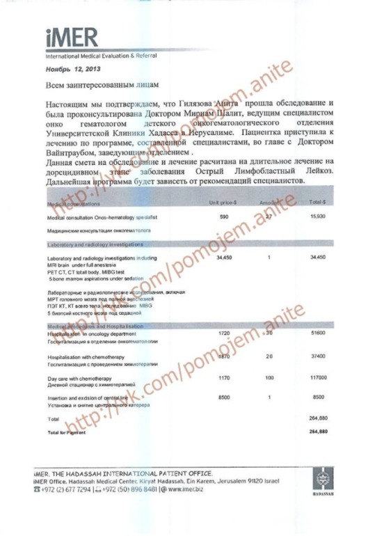 !!! Пожалуйста, помогите Аните! Острый лимфобластный лейкоз!
