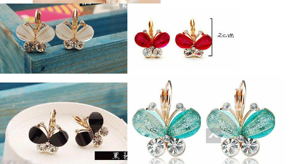 серьги бабочки, 8 цветов, цена 65 руб!