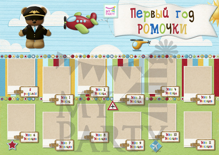 Набор с мишуткой пилотом для первого дня рождения Ромочки