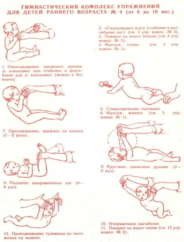 Гимнастический комплекс упражнений для детей от 6 до 10 месяцев