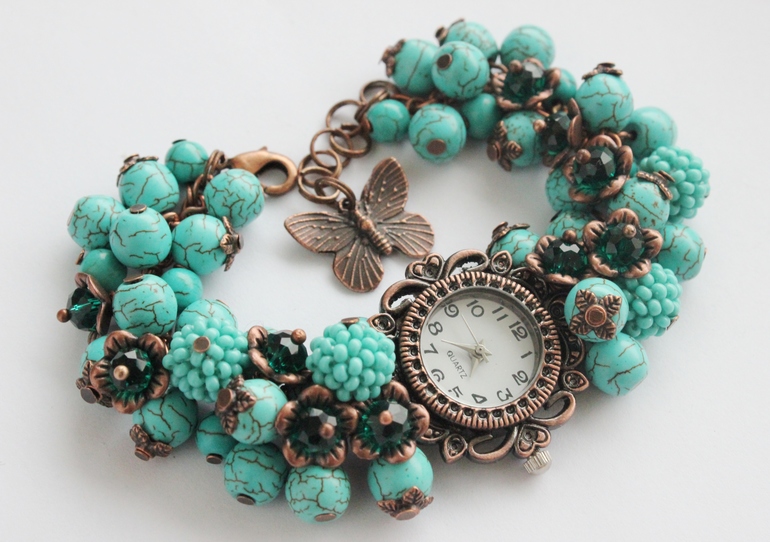 Часы "Бирюза+медь"