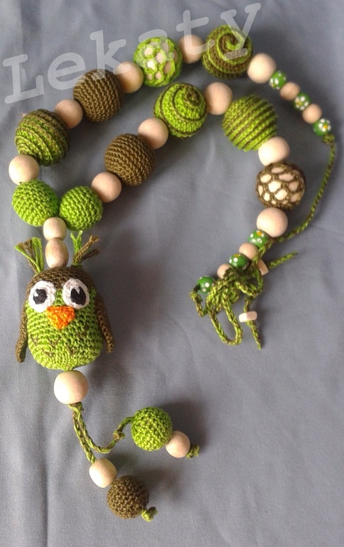 Бусики "Совушка зеленая 2"