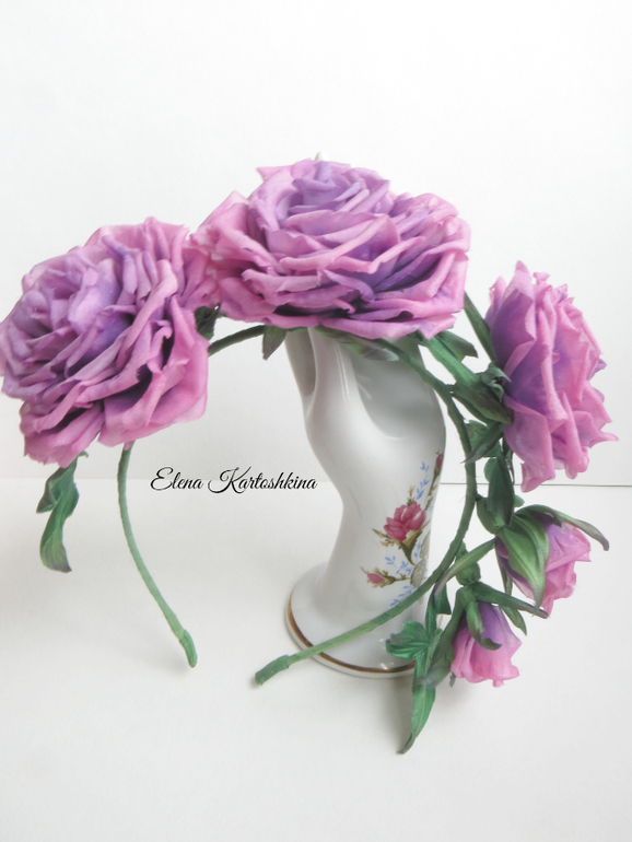 Ободок из шелковых роз"Черничный десерт"