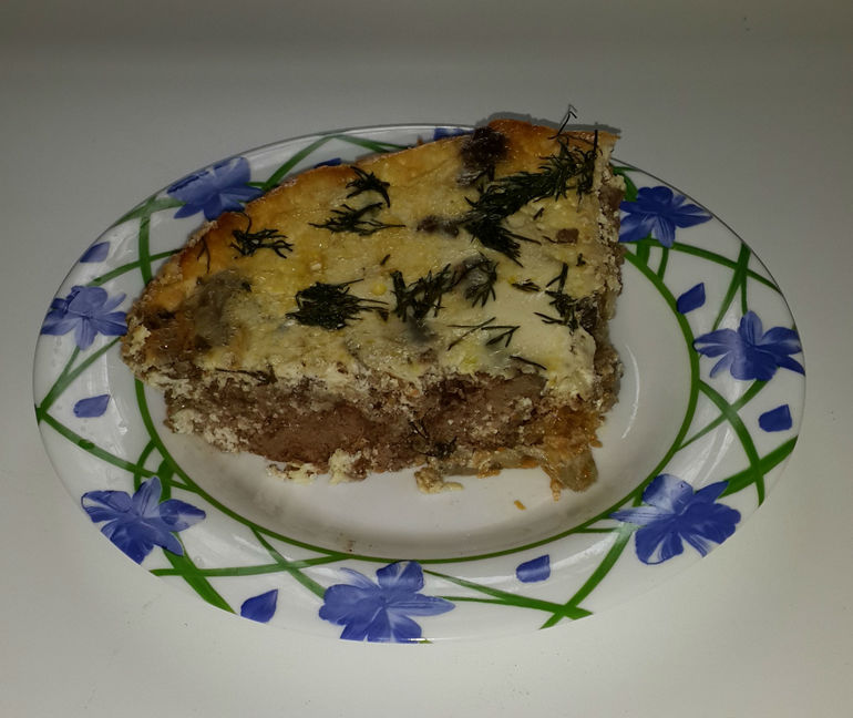 Куриная печень запеченная в омлете