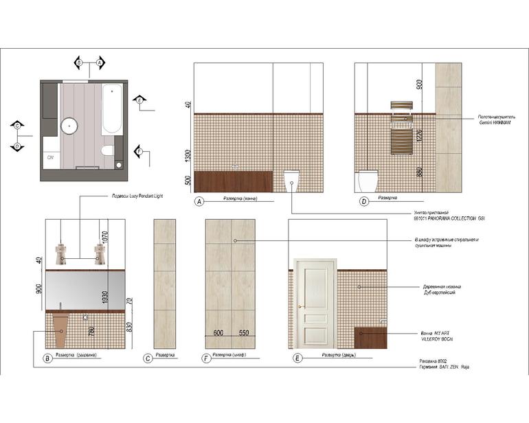 Развертка ванной комнаты чертеж