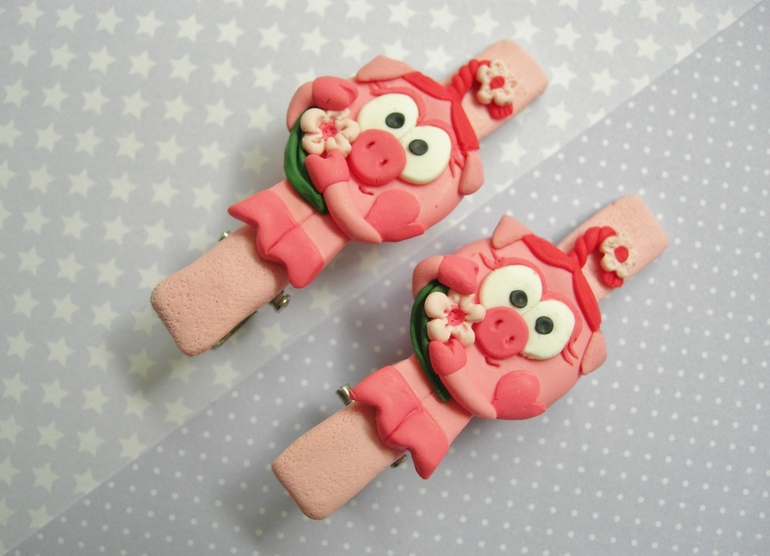 Заколки ручной работы. Нюша из Смешариков)))