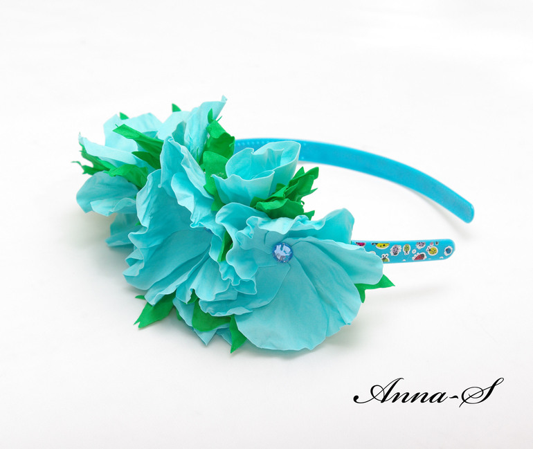 Детский ободочек " Голубые цветы "