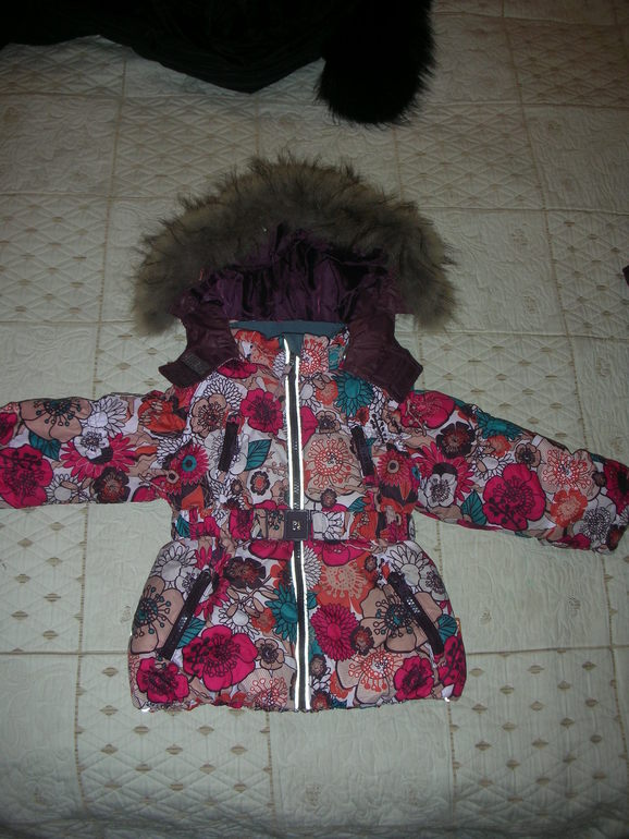 Комлект зимний Нельс NELS, размер 92, на девочку, цветы-вишня