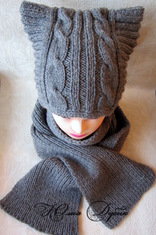 Котошапка комплект и снуд...всё взрослое)