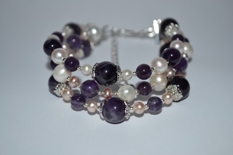 Мой новый браслет из аметиста и жемчуга