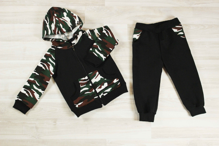 Комплект толстовка-реглан на молнии и брюки с карманами камуфляж футер с лайкрой