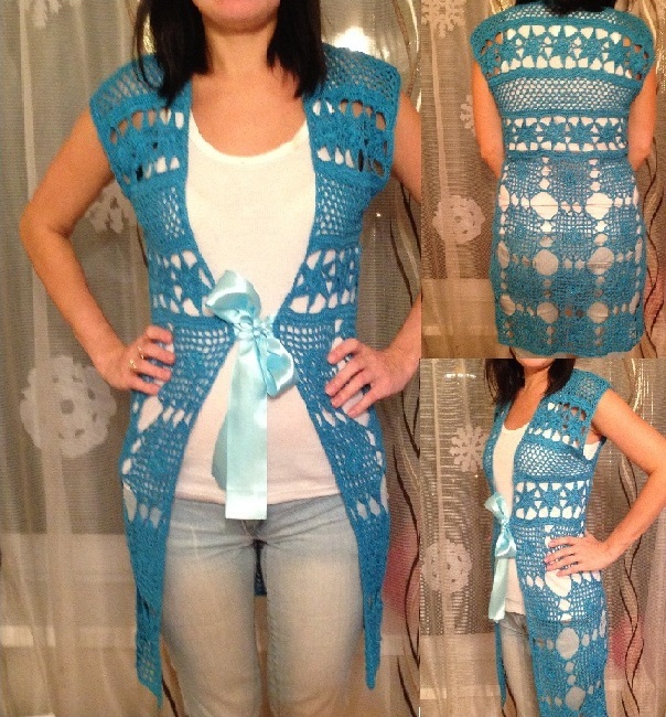 Длинный жилет из квадратных мотивов