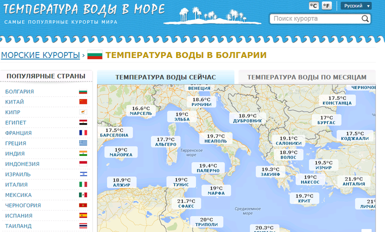 Карта курортов мира на русском языке