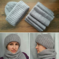 Мохеровая шапка в два отворота в стиле такори