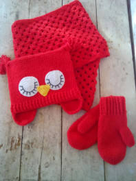 комплект,шапка-сова,шарф-снуд,варежки