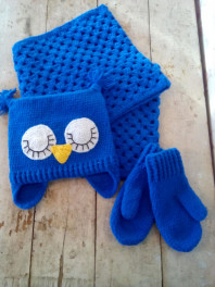 комплект,шапка-сова,шарф-снуд,варежки