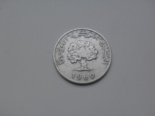 Монета 5 Миллимов 1960 год Тунис