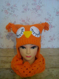 комплект,шапка-сова,шарф-снуд,варежки
