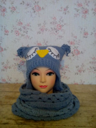 комплект,шапка-сова,шарф-снуд,варежки