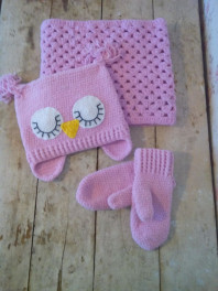 комплект,шапка-сова,шарф-снуд,варежки