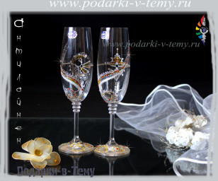 Свадебные бокалы с кристаллами Сваровски