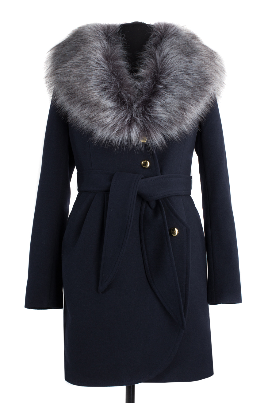 02-0649 Пальто женское утепленное (пояс) Кашемир Navy
