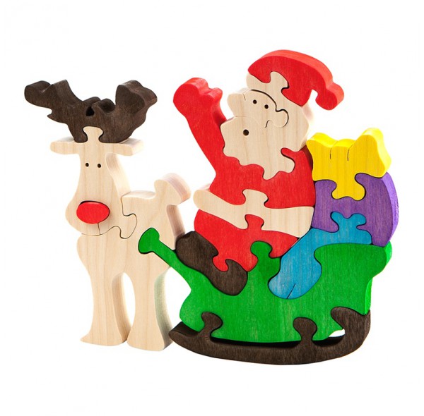 Дед Мороз с оленем (деревянный пазл)