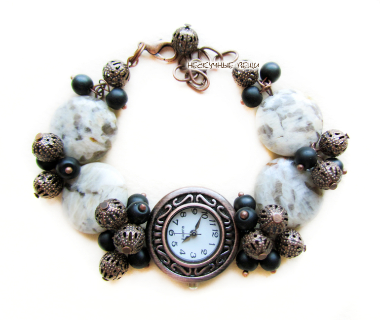 "Древние земли" наручные часы с яшмой и шунгитом