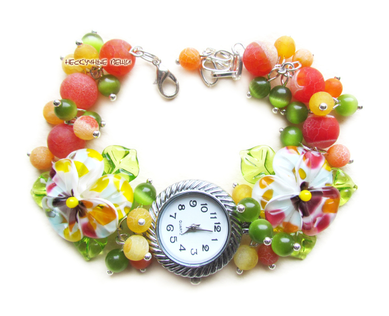 "Цитрусовое ассорти" наручные часы с бусинами лэмпворк