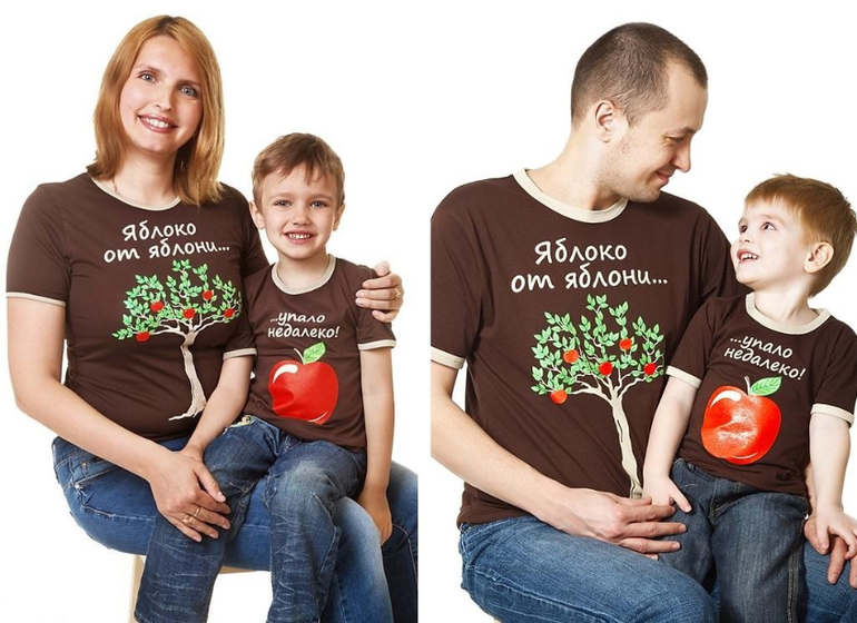 Пословица яблоня от яблони недалеко падает. Идеи футболок для всей семьи. Футболки для семейной фотосессии. Прикольные футболки для фотосессии семейной. Футболки для семейных соревнований.