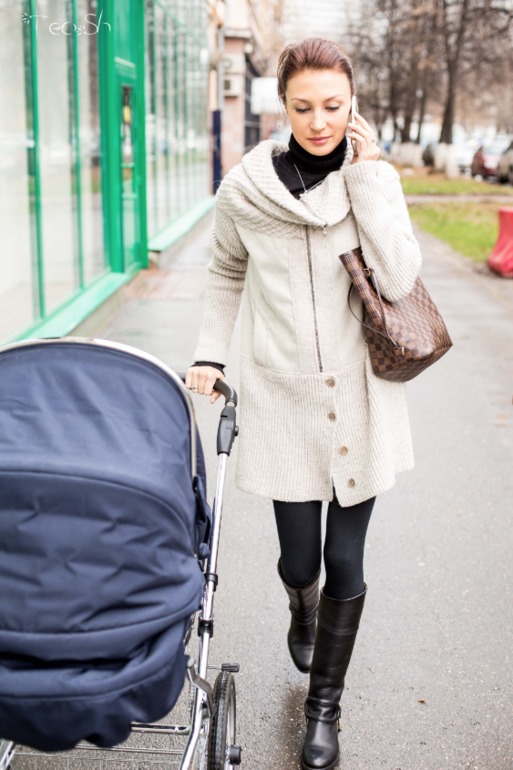 Pretty mama walking down the street