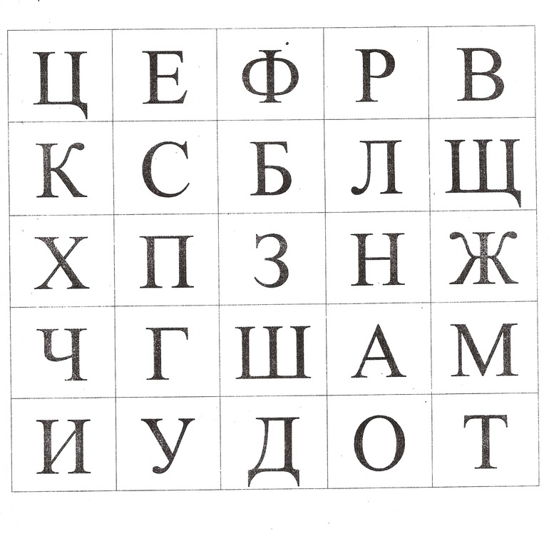 Таблица шульте с буквами