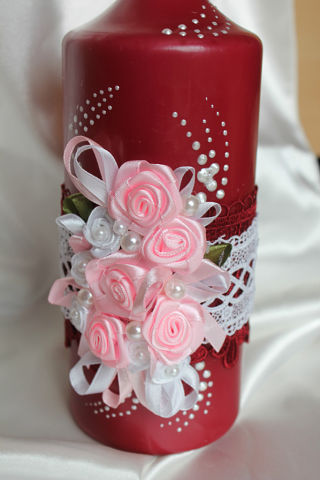 Свеча, декорированная в технике канзаши