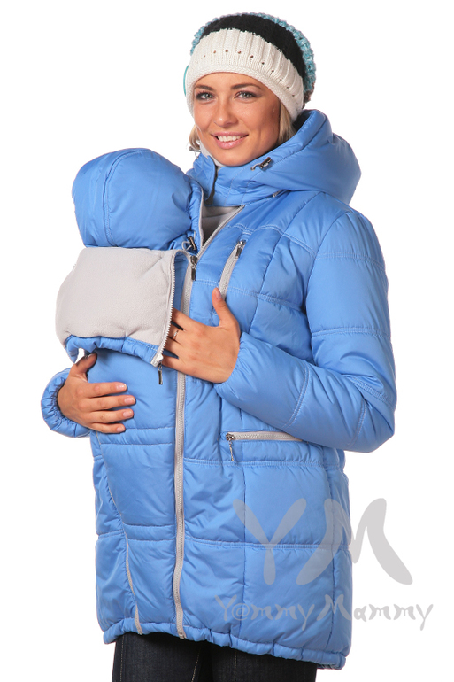 Cлингокуртка зимняя 3 в 1 YammyMammy голубая/серый флис 