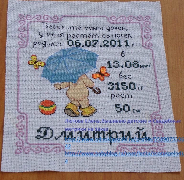 Схема вышивки метрики
