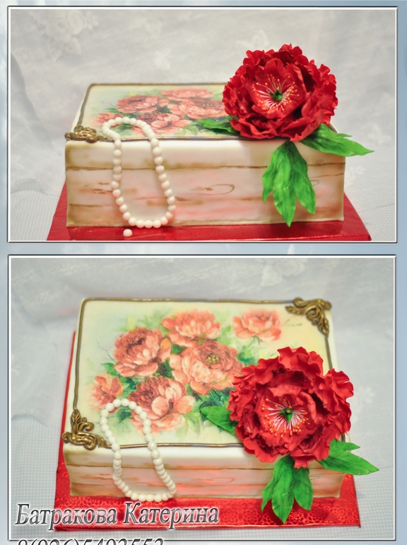 Моя шкатулочка с пионом на юбилей 60 лет