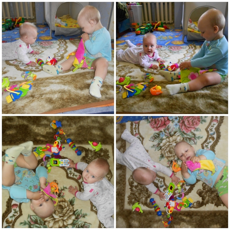 Совместные игры Артёма и Полины 1,7 и 7 м.