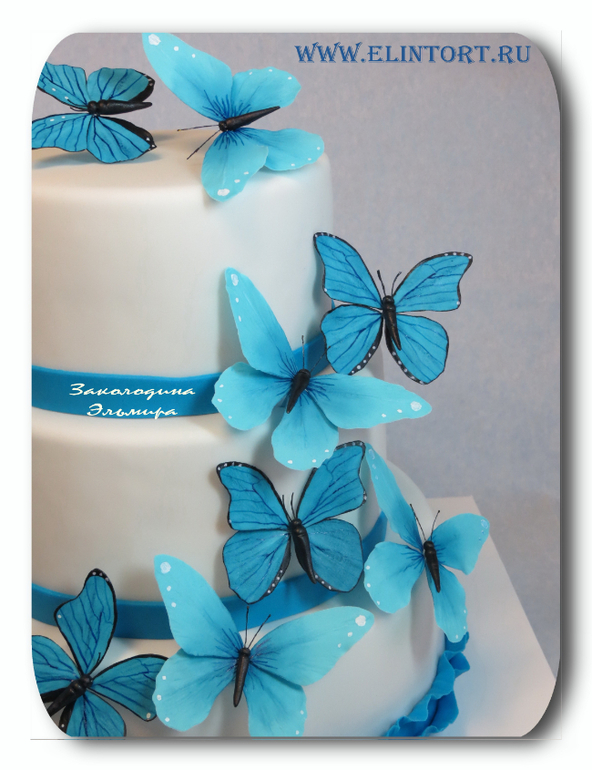 Свадебный в бело-синем с бабочками.