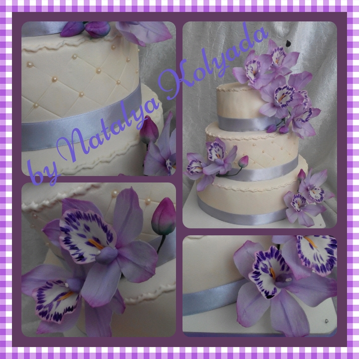 Свадебный с фиолетовыми орхидеями.