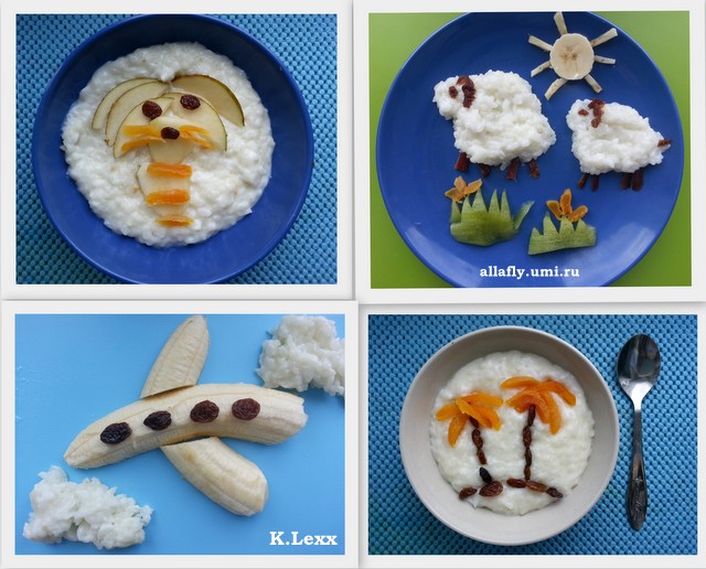 Идеи для детских завтраков — веселая рисовая каша