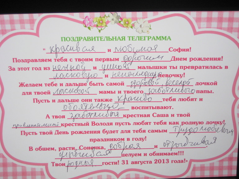 Запоздалый отчет о том, как мы отметили первый годик нашей любимой дочки Софии))))