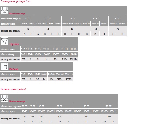 Таблица размеров!